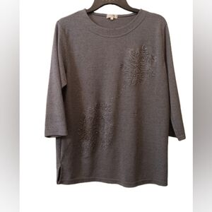 Women Gray Embroidered 3/4 Sleeve Top